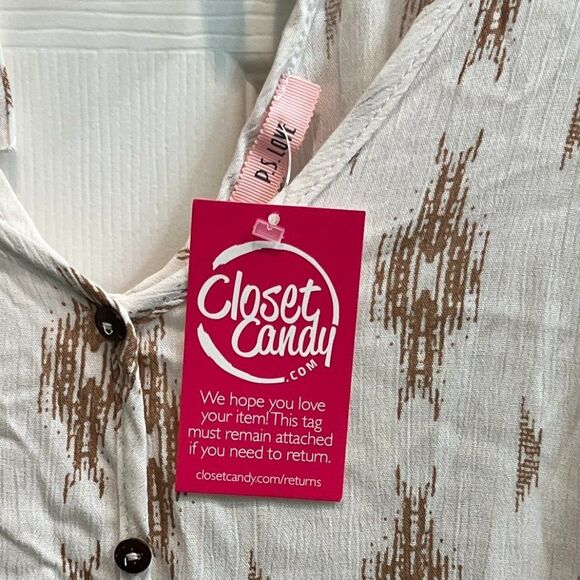 NWT P.S. Love White w/Brown Design Top  0052 - Picture 2 of 8